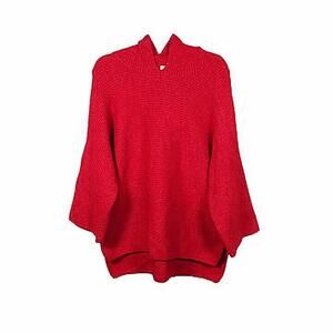 New Old Navy Womens Sz L Thick Ribbed Red Hoodie High Low Pullover Sweater